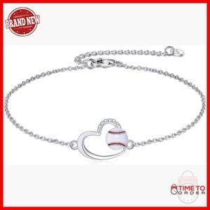 Sterling Silver Baseball Charm Bracelet Adjustable Lobster Claw Clasp